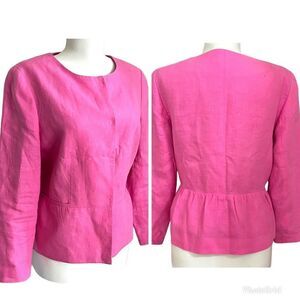 Talbots Linen Collarless Jacket size 6 Peplum Blazer Pink Preppy Academia